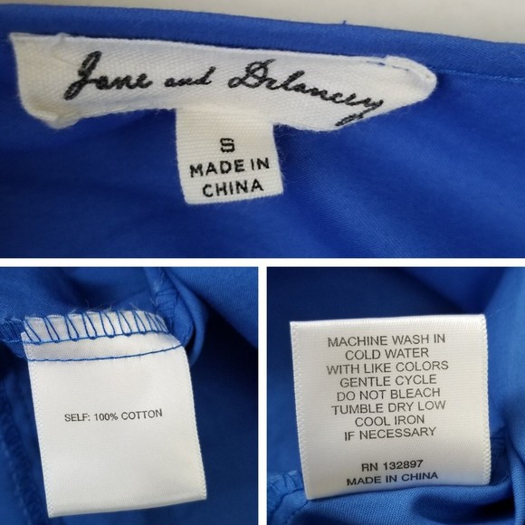 Jane and Delancey Blue Blouse Size Small Cotton 3/4 Bell Sleeve - Picture 9 of 12